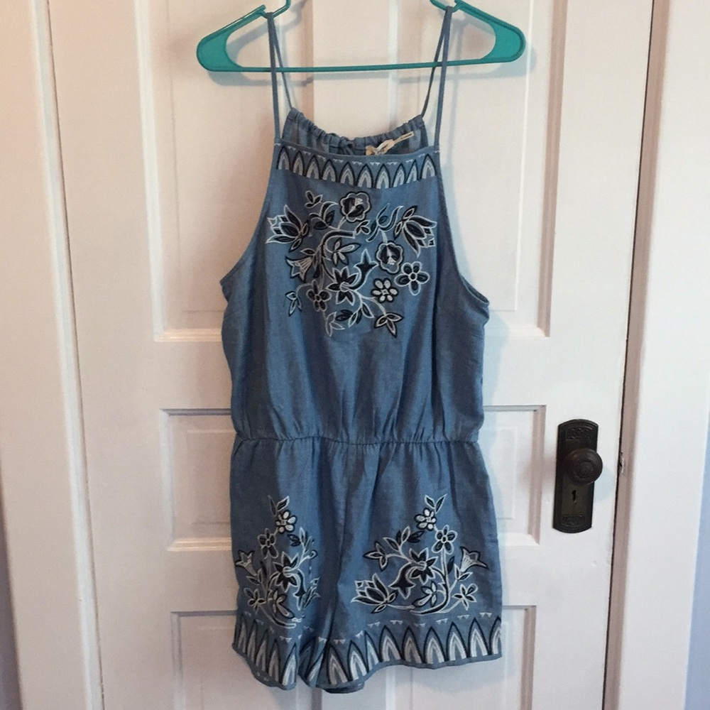 ADORABLE embroidered denim boho romper